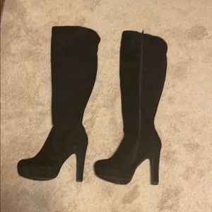 Knee high black suede boots